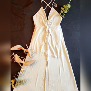 Plunging Neckline Light Blue Bridesmaid Prom Dress